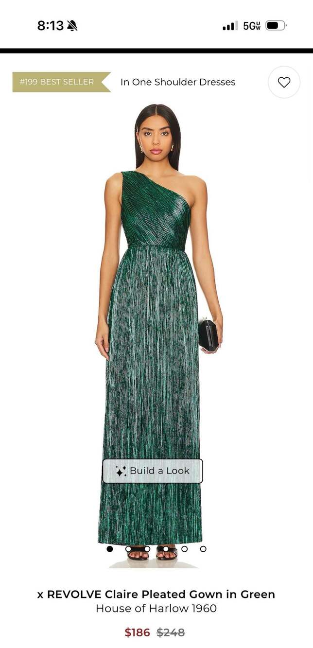 House of Harlow 1960 x Revolve Claire Pleated One Shoulder Gown in Green